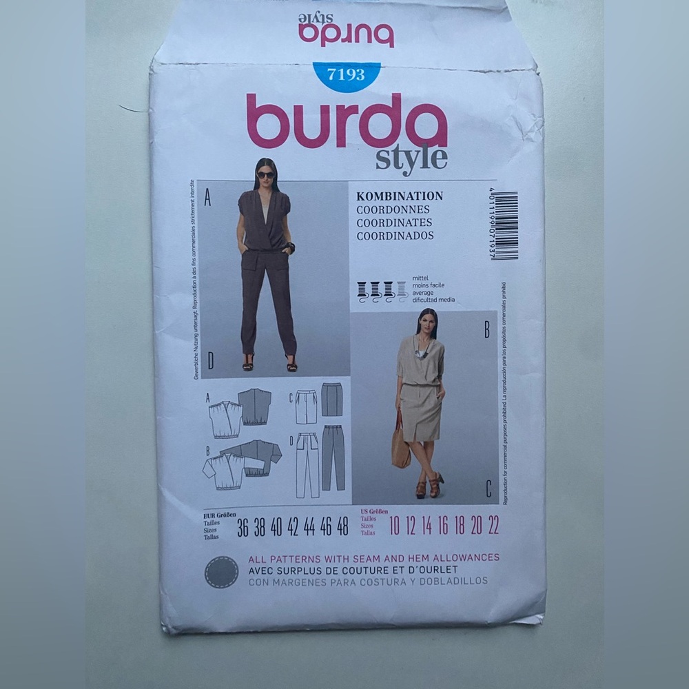 Vintage Burda style sewing sets 7193 sz 10-22